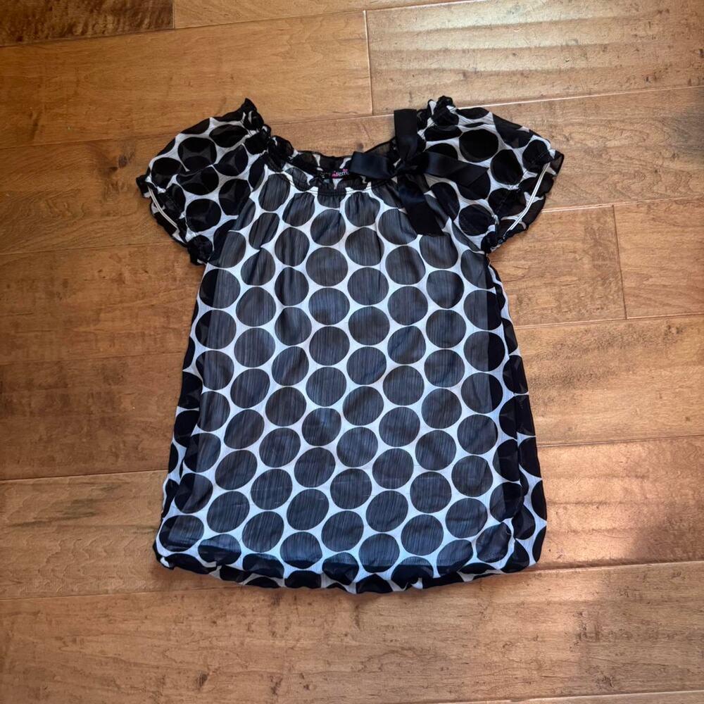 Tempted girls size 6 Black and white polka dot blouse